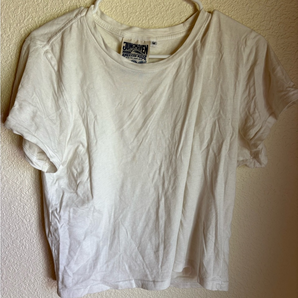 Jungmaven White Casual Crop Tee